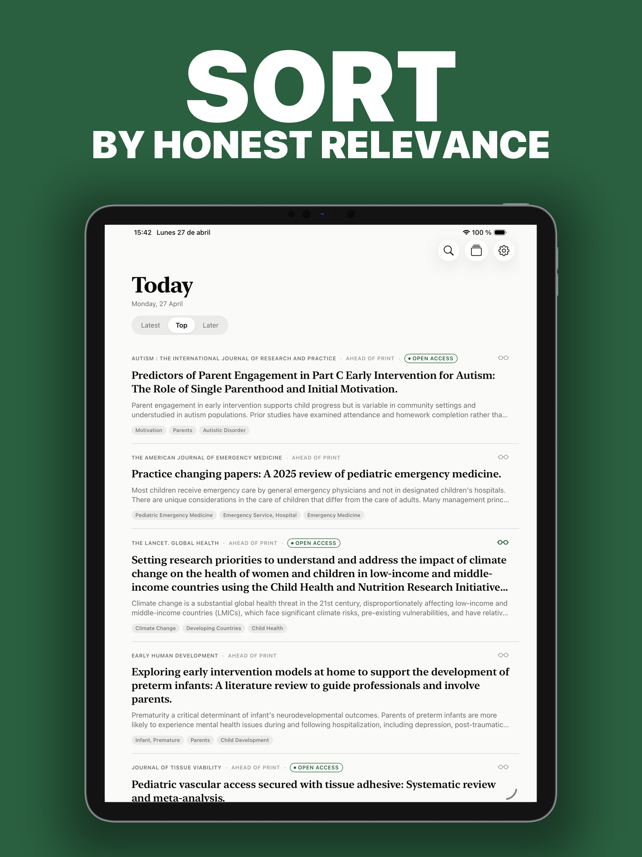Folio iPad Screenshot — Sort by relevance